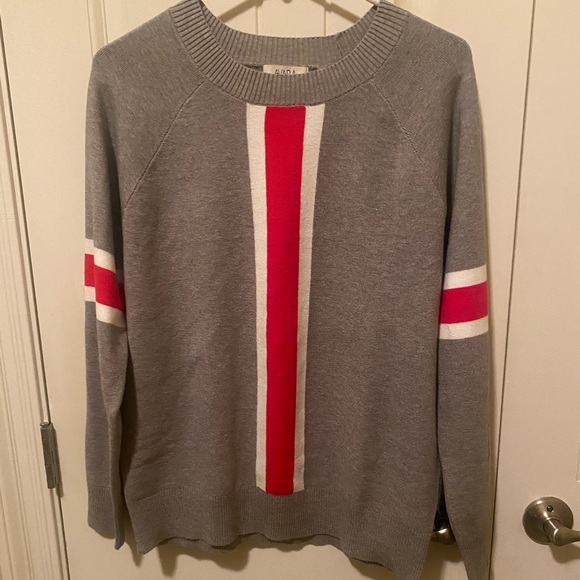 Avara Sweaters - Avara-Gray and Red Striped Women's Sweater-Size M